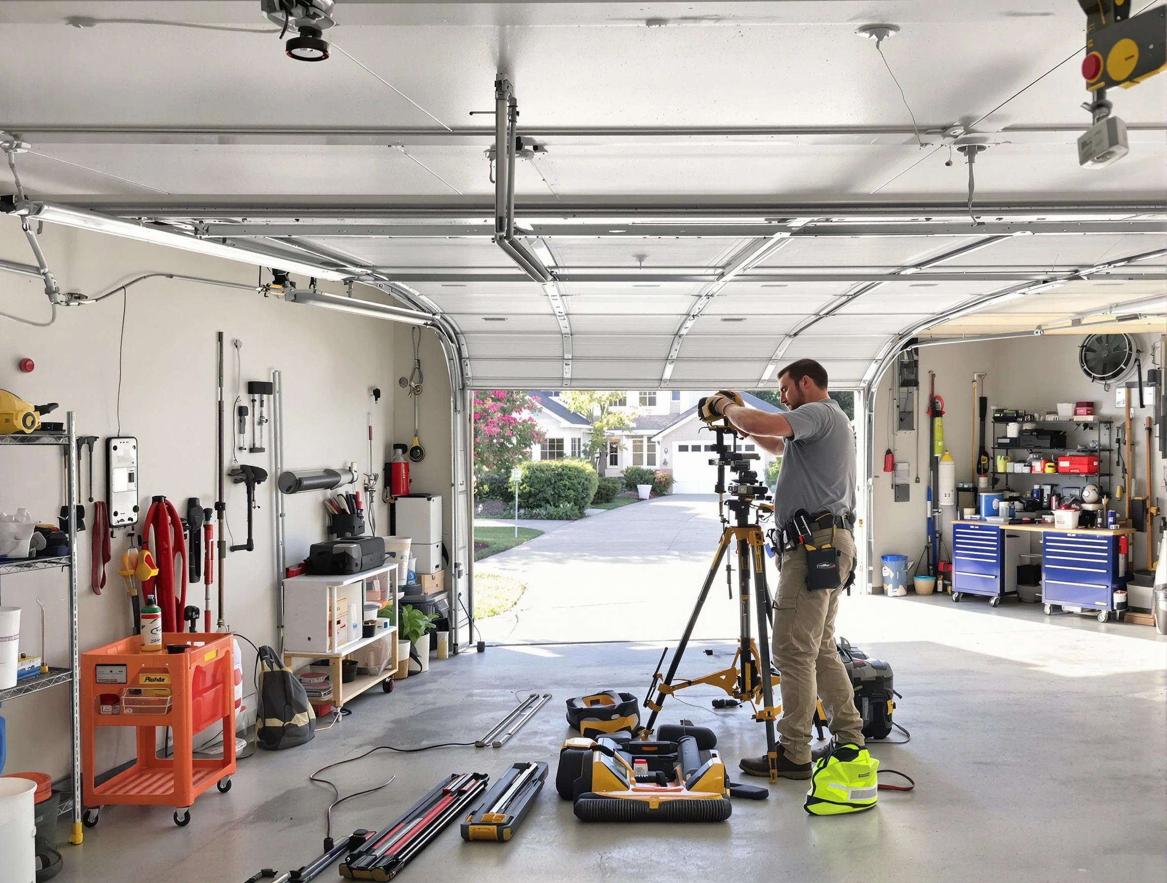Paradise Valley Garage Door Repair specialist performing laser-guided track alignment in Paradise Valley